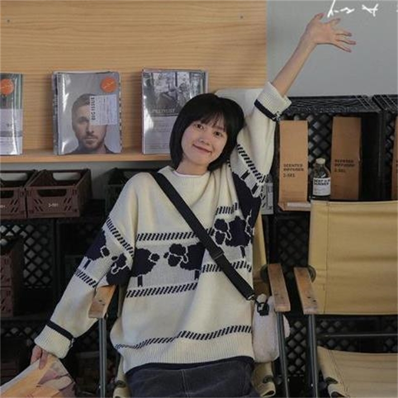 Harajuku Jumper Autumn Winter Knitted Sweater Pullover Women Cartoon Print Ins Hot Cute Sweaters Pull Femme 210417