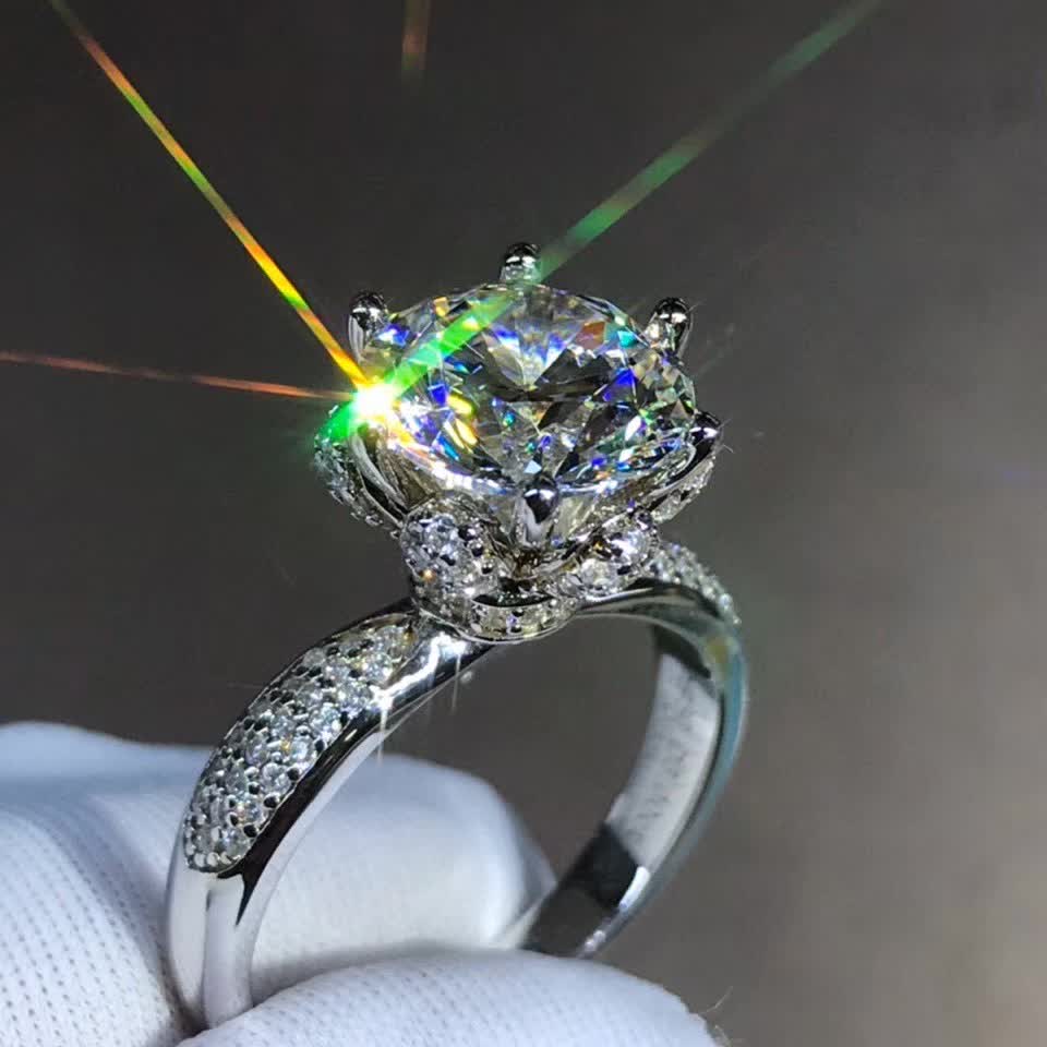 Sterling Sier & Rose Gold Flower Engagement Ring with CZ Dias - Eternity Band for Women Free shipping