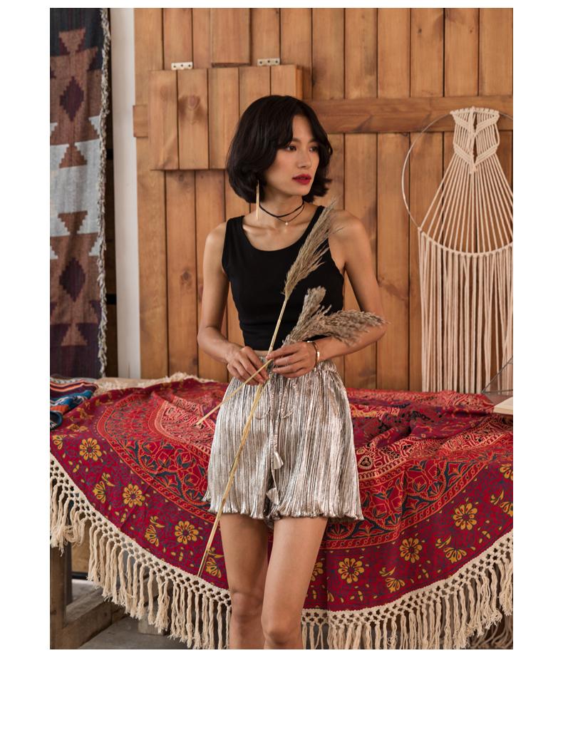 Spring And Summer Bohemian Seaside Beach Large Size Pleated Fashion Shorts Skirt Loose High Waist Wide Leg Women's