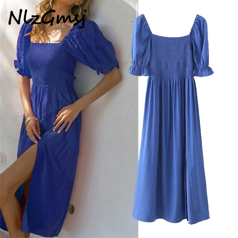 Dres Blue Slim es Summer Square Collar Vestido Lantern Sleeve Party 06 210628, As picture
Dres Blue Slim es Summer Square Collar Vestido Lantern Sleeve Party 06 210628, As picture