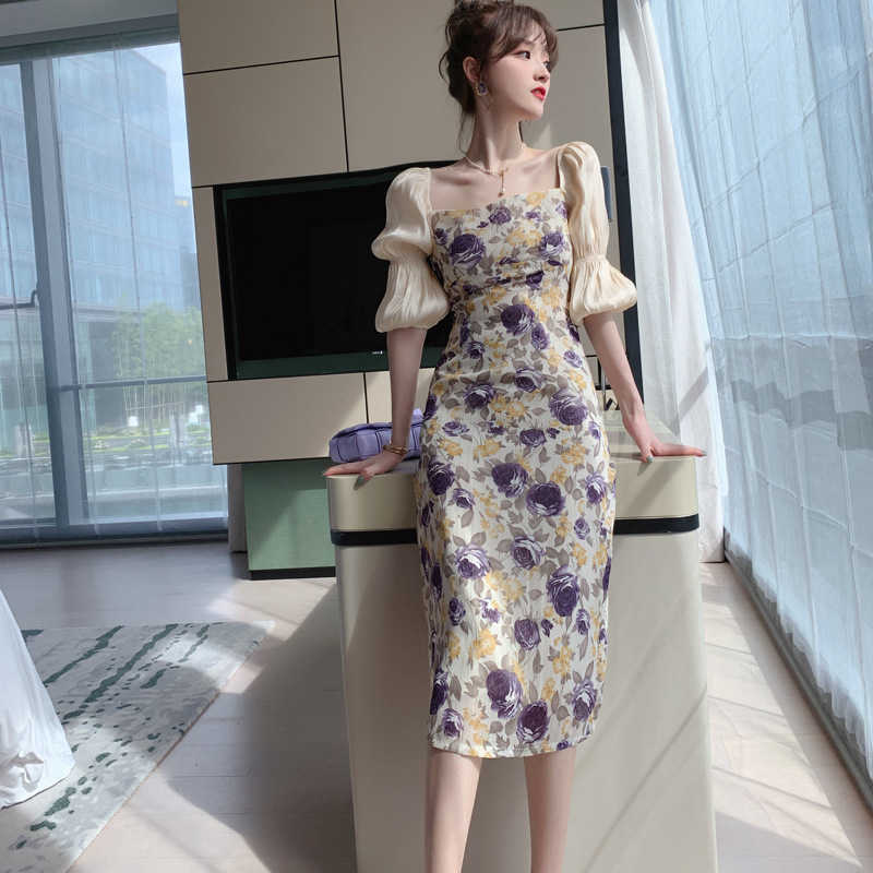 Summer women' floral square neck puff sleeve dress Office Lady Knee-Length Square Collar Polyester 210603, Clear
Summer women' floral square neck puff sleeve dress Office Lady Knee-Length Square Collar Polyester 210603, Clear