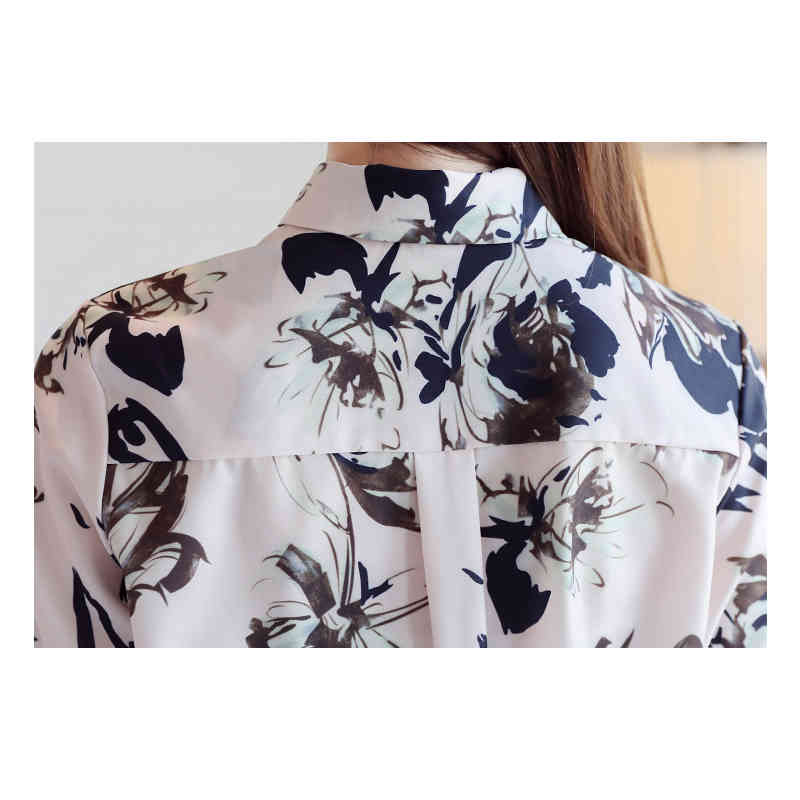 Spring Printed Women Elegant Fashion Blouses and Tops Chinese Style Polo Collar Chiffon Blouse Blusas Mujer 8370 50 210518