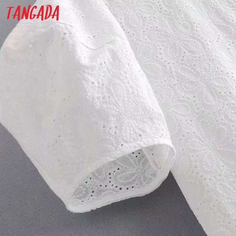 Summer Women French Style White Lace Puff Sleeve Ladies Cotton Short Dress Vestidos 2G15 210416