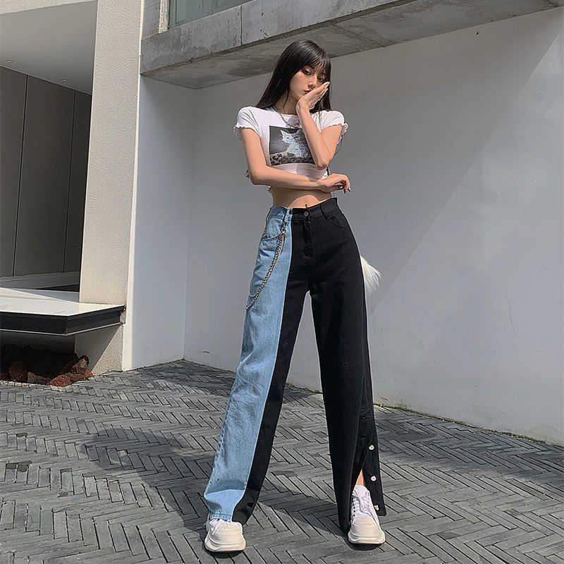 Vintage Jeans Woman Denim Long Pants Autumn Cowboy Female Loose Streetwear High Waist Women Trousers Split Clothes Wide Leg Jean 210922