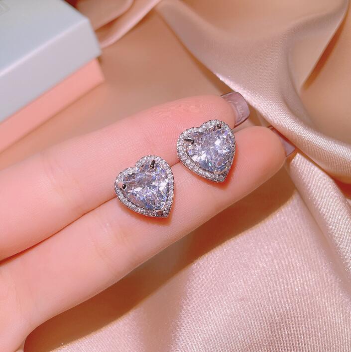Choucong Brand Wedding Jewelry Set 925 Sterling Silver Luxury Sweet Cute Heart Pendant Pear Cut White Topaz CZ Eternity Diamond Stud Earring Women Bri