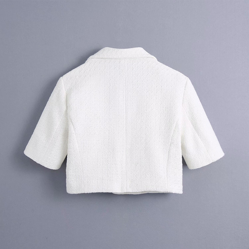 PUWD Casual Women V Neck Single-Breasted Jacket Summer Fashion Ladies High Street Female Textured Cropped Blazer 210522