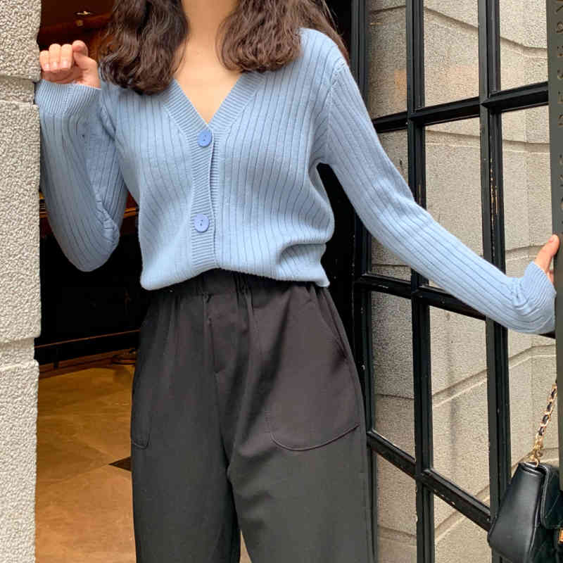 Lucyever Autumn Sexy V Neck Button Stripe Cardigans Women Korean Single-breasted Sweaters Woman Loose Casual Knitted Tops Female 210521wtt