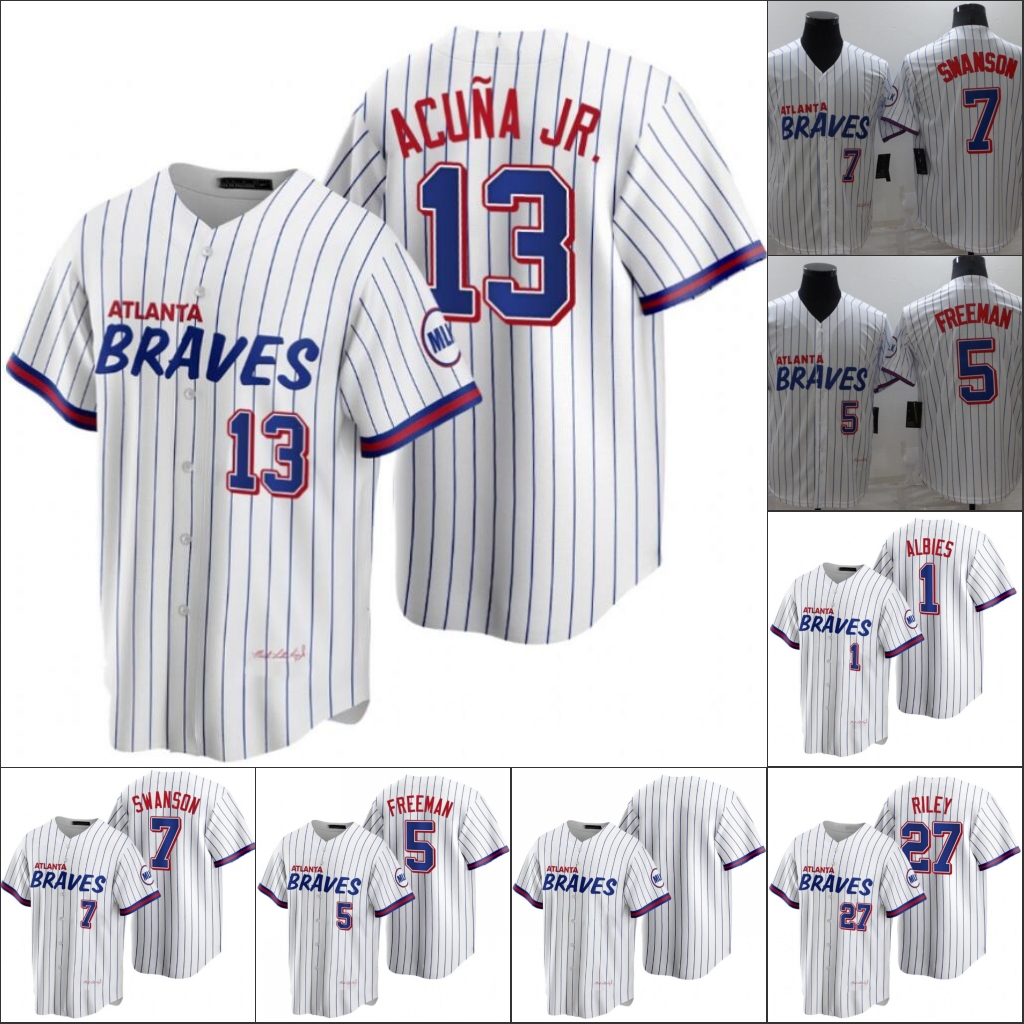 Baseball 13 Ronald Acuna Jr. 5 Freddie Freeman jerseys 7 Dansby Swanson Deion Sanders 27 Austin Riley 1 Ozzie Albies bRavee Jones Baseball stitched jersey, White stripe
Baseball 13 Ronald Acuna Jr. 5 Freddie Freeman jerseys 7 Dansby Swanson Deion Sanders 27 Austin Riley 1 Ozzie Albies bRavee Jones Baseball stitched jersey, White stripe