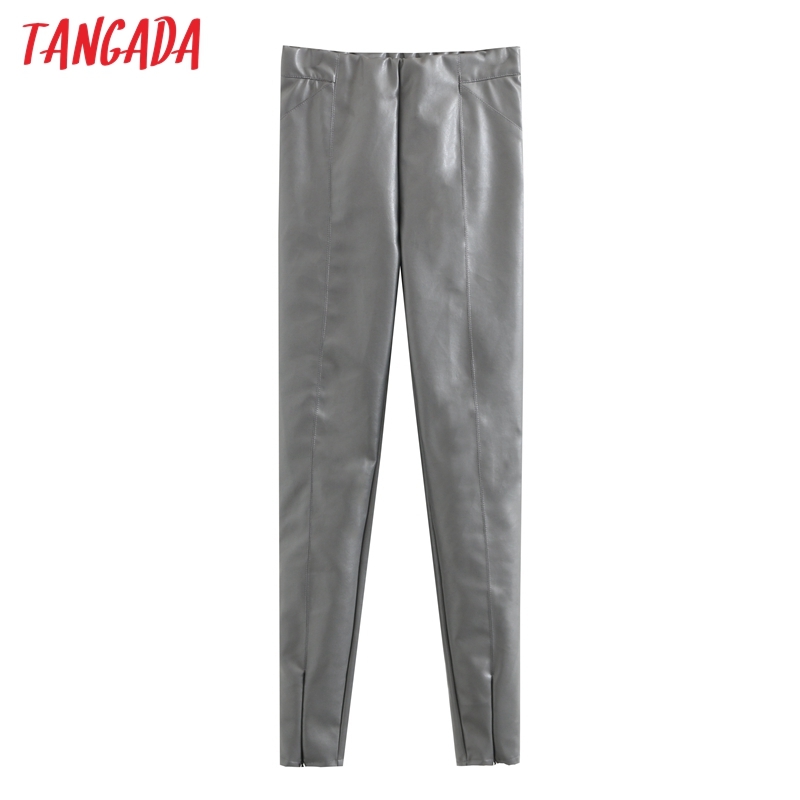women black white skinny PU leather stretch zipper female autumn winter pencil pants trousers 6A04 210416