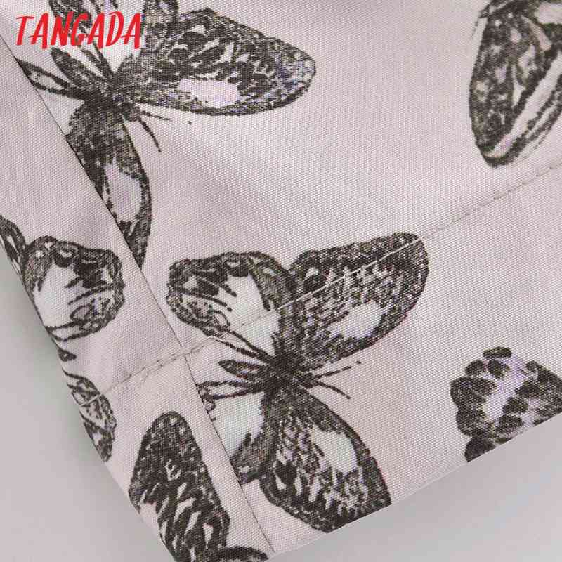 Women Retro Print Butterfly Crop Square Collar Chic Female Loose Shirt Tops 3A55 210416