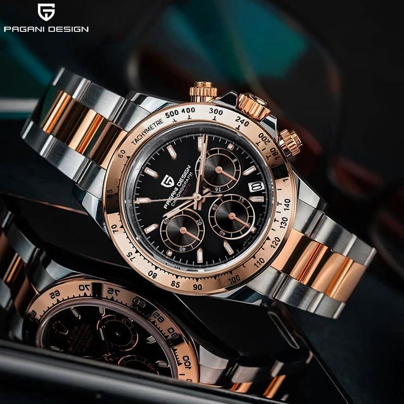 PAGANI DESIGN Fashion brand quartz men automatic date watches diving 100M men sport chronograph sapphire glass casual watch VK63g, Rose gold
PAGANI DESIGN Fashion brand quartz men automatic date watches diving 100M men sport chronograph sapphire glass casual watch VK63g, Rose gold
