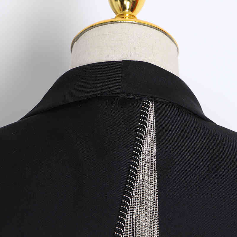 VGH Patchwork Tassel Casual Women's Blazer Notched Long Sleeve Hollow Out Black Tops Female Fashion New Clothing Autumn 210421