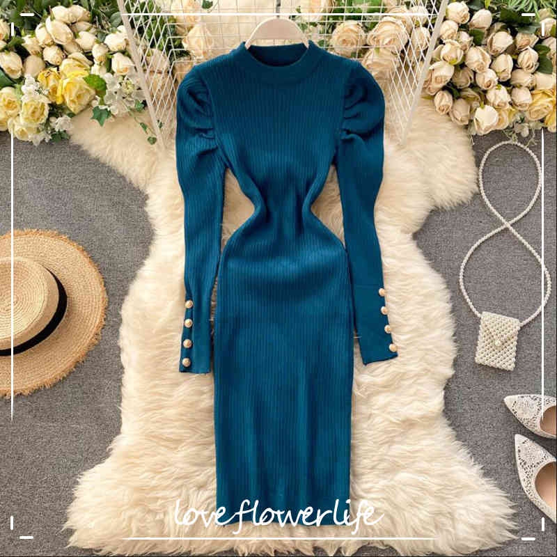 Autumn Winter Women Sweater Knitted Dress Slim Elastic O-neck Long Sleeve Buttons Sexy Lady Bodycon Dresses Knee Length Vestidos 210521, Dark green
Autumn Winter Women Sweater Knitted Dress Slim Elastic O-neck Long Sleeve Buttons Sexy Lady Bodycon Dresses Knee Length Vestidos 210521, Dark green
