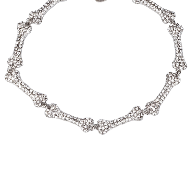 Sparkly Rhinestone Bone Choker Necklace with Stamp Women Letters Short Chain Necklaces for Gift Party High Quality Jewelry