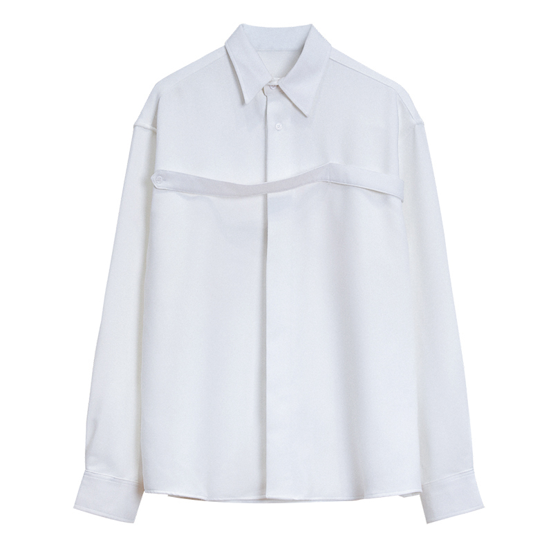 IEFB Men's Casual Long Sleeve White Shirt Single Breasted Lapel Ribbon Oversized Black Tops Long Sleeve Male Causal Cloth 9Y6712 210524