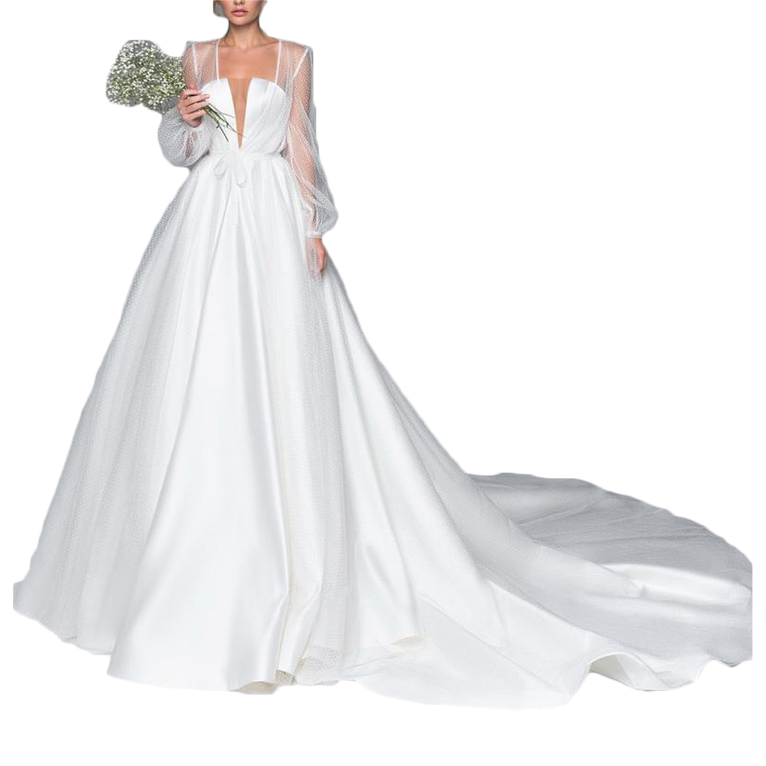 2021 Two Piece Wedding Dresses Plus Size Bridal Gowns A Line Long Sleeve Strapless Court Train Illusion Vestios De Novia