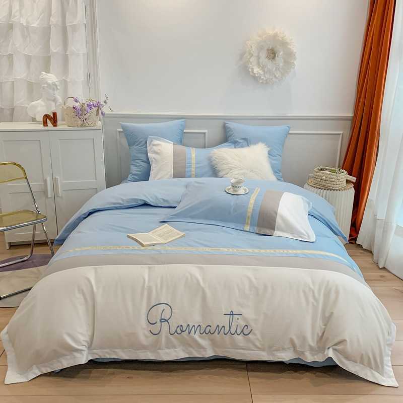 2021 new light luxury simple European cotton four piece sheet fitted sheet all cotton quilt cover, White
2021 new light luxury simple European cotton four piece sheet fitted sheet all cotton quilt cover, White