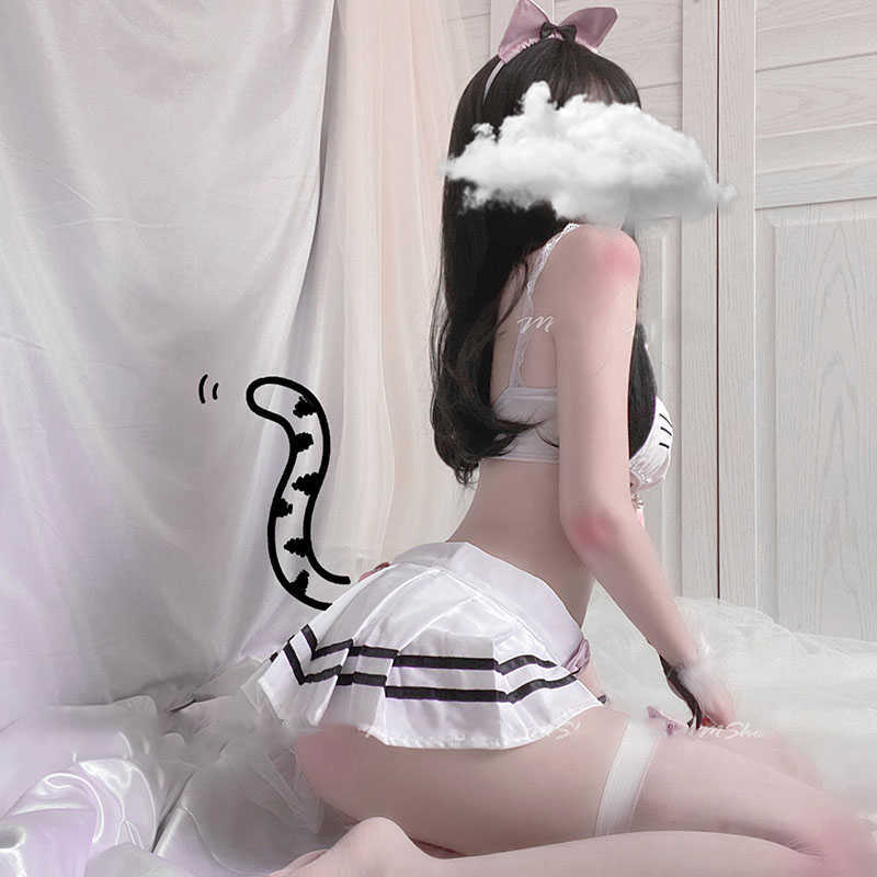 Cute Lolita Anime Underwear Cartoon Cat Cosplay Costumes Sleepwear Japanese Kawaii Sexy Lingerie Set Rabbit Bra & Panty Bikini X0626