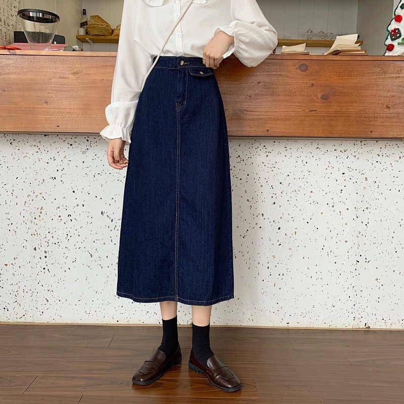 Nomikuma Autumn Women Jeans Skirt New Korean High Waisted Demin Skirts Causal Split A-line Faldas Mujer Moda 6C494 210427
