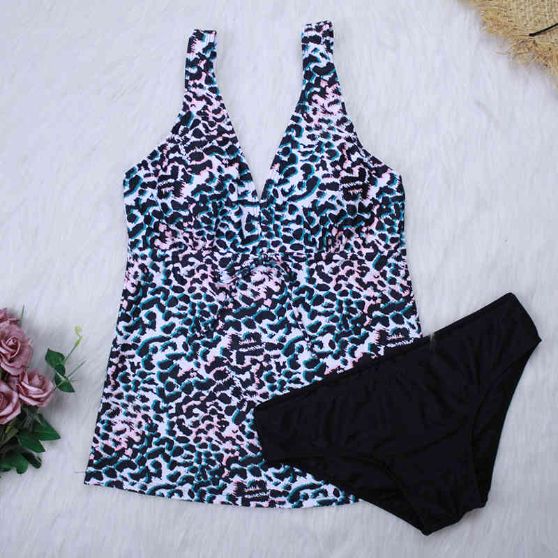 Sexy Leopard Print Tankini Swimsuits Women Swimsuit Plus Size Swimwear Bathing Suit Summer Beach Wear Swimming 3XL 210521