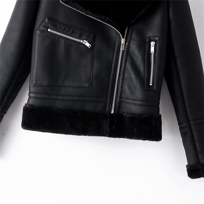 streetwear women fashion black outerwear winter lady leather-clad cool female chic moto girls jacket 210430