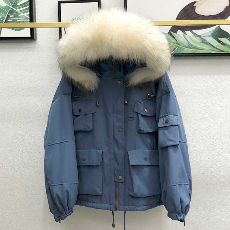 90% White Duck Down Jacket Real Raccoon Fur Hooded 2020 Female Thicken Warm Winter Down Coat Women Short Loose Feather Snow Coat T200831