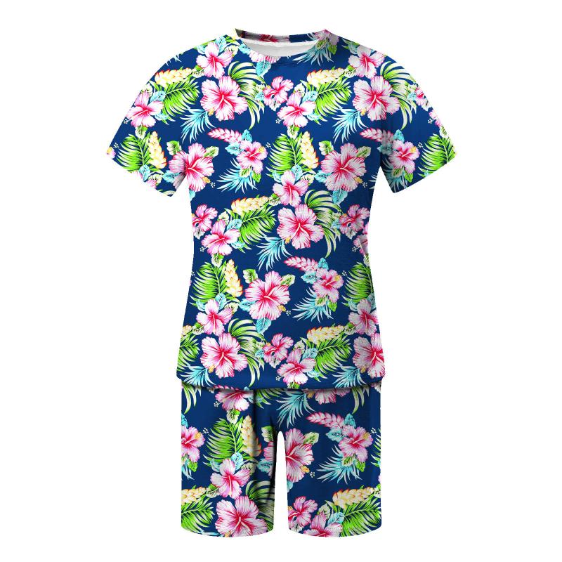 Men's Tracksuits 2022 Men Casual Set Fashion 2pcs Sweat Suit Summer Sportsuit Tropical Male Sportswear Tracksuit Short Sleeve T-shirt Shorts