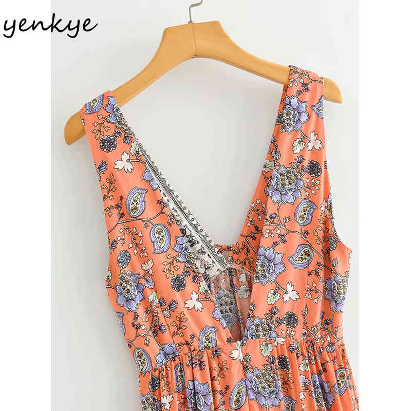 Holiday Summer Tank Dress Women Sexy V Neck Sleeveless Floral Print Vestido Mujer A-line Casual Long Maxi 210430