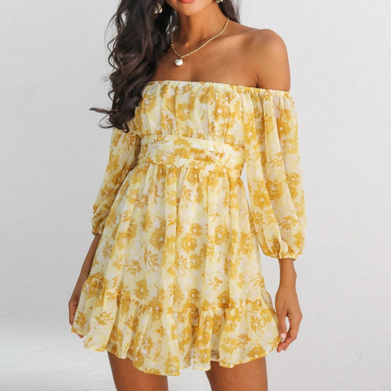 Casual Dresses Off Shoulder Print Ruffles Women's Mini Dress Long Sleeve Backless Women Short Summer Lace Up Ladies Clothes 8GY7, Yellow
Casual Dresses Off Shoulder Print Ruffles Women's Mini Dress Long Sleeve Backless Women Short Summer Lace Up Ladies Clothes 8GY7, Yellow