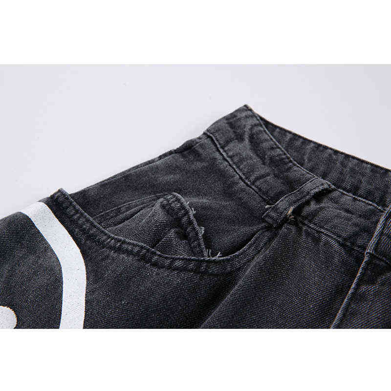 Spring Fashion Ins Street Hip-hop Printing Wash Jeans Loose Casual Denim Wide Leg Pants Woman Long Trousers 211111