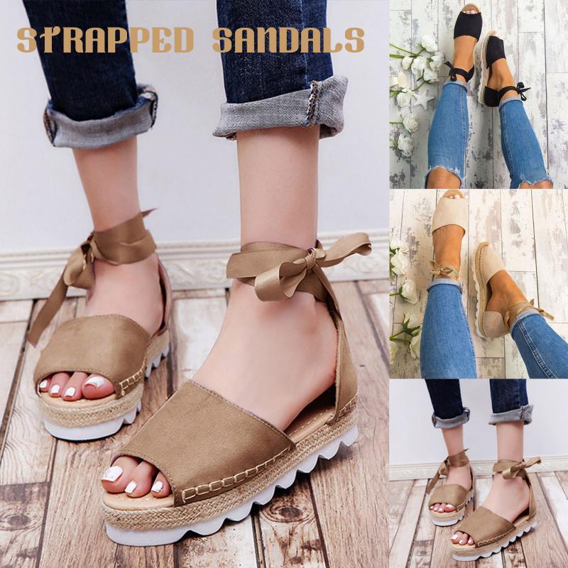 Sandals Thick Bottom Women Grass Woven Fish Mouth Ankle Strap Beach Shoes Summer Outdoor Rope Women's Slippers