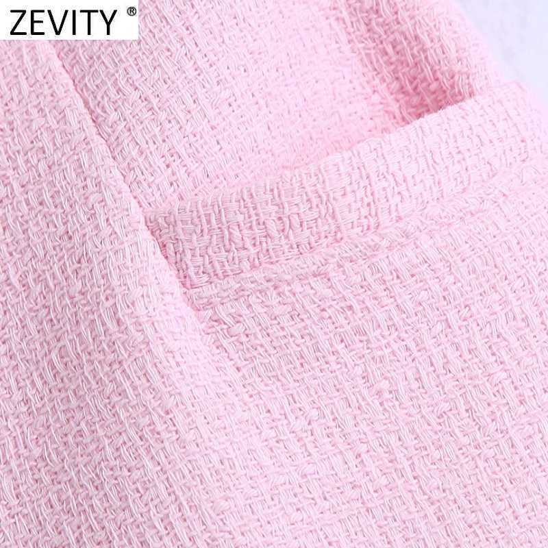 Zevity Women Fashion Button Decoration Pink Tweed Woolen Shorts Femme Streetwear Chic Side Zipper Pantalone Cortos P1019 210603