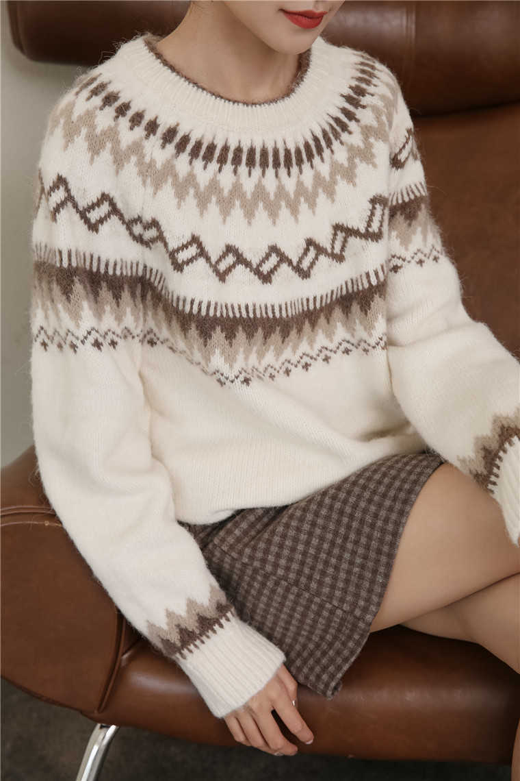 Qooth Vintage Winter Thick Women Sweater Full Sleeve Pullovers Printed Warm Knitted Loose Jumper Sweaters QT281 210609