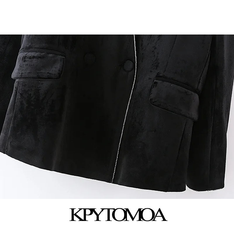 Women Fashion Patchwork Velvet Blazer Coat V Neck Long Sleeve Female Outerwear Chic Veste Femme 210420