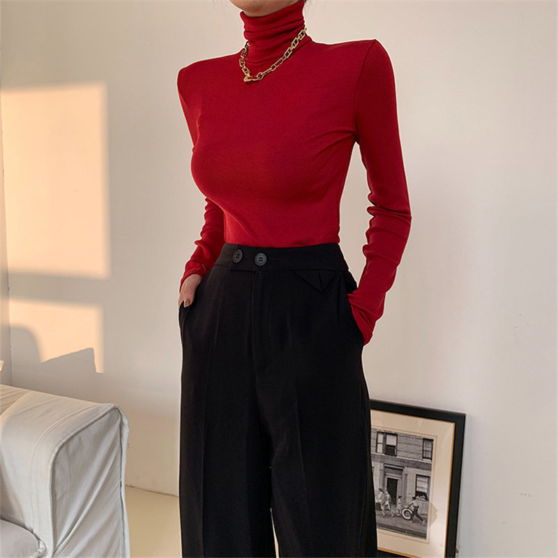 Fashion Large Size Casual Basic Korea Brief Minimalist Tops Women Arrival Solid Warm Thicken T-shirt 210421