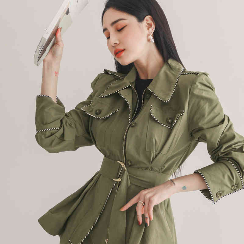 Skirt Suits Full Sleeve Zip Coat +Temperament Slim High Waist Skirts Solid Casual Vintage 2 Pieces Set 210506