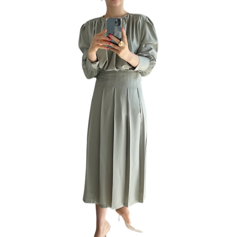 Causal Women Tops Solid Green Blouse Plus Size Loose Clothing Fashion Round Collar Spring Long Sleeve Shirt Vintage 13353 210506