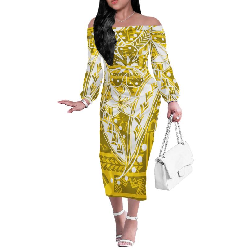 Casual Dresses Factory Price Personality Red-black Party Off Shoulder Dress Custom Polynesian Tribal Tattoo Pattern Large Size 4XL Sexy