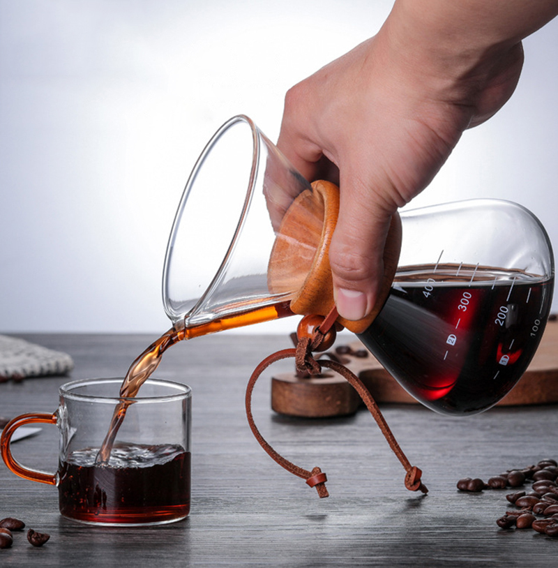 Pour Over Coffee Maker 400ML 600ML 800ML Reusable Stainless Steel Permanent Filter Manual Dripper with Real Wood Sleeve 220301