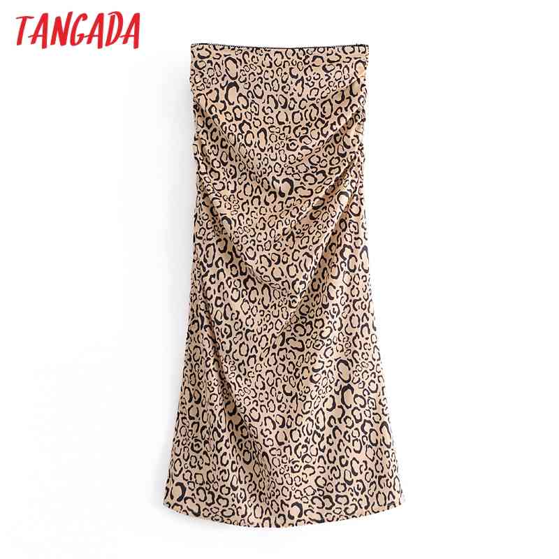 Women Leopard Pleated Midi Skirt Faldas Mujer Vintage Side Zipper Ladies Elegant Chic Mid Calf Skirts 4D3 210416