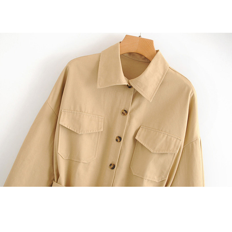 Waist Bandwidth Loose Collar Long Sleeve Single Breasted Waist Female Coat Autumn Casual Harajuku Tooling Women's Jacket 210507