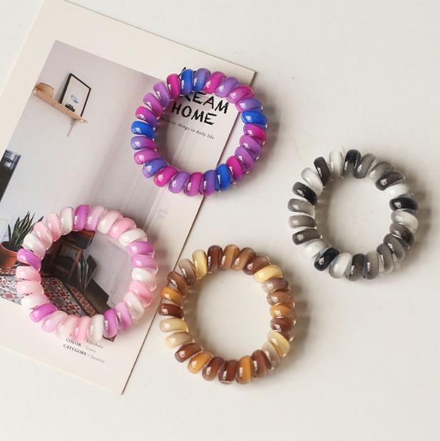 2021 10 Colors Fabric Telephone Wire Hair Band Gradient Mermaid Glitter Ponytail Holder Elastic Phone Cord Line Hair Tie Hair Accessories