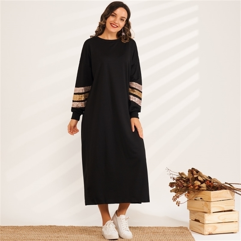 Product Fashion Ladies Sequin Stitching Thin Loose Slim Sweater Long Casual Sport's Dress 211109, Black
Product Fashion Ladies Sequin Stitching Thin Loose Slim Sweater Long Casual Sport's Dress 211109, Black