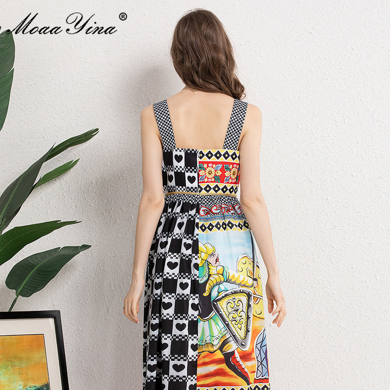 Summer Fashion Vintage Spaghetti Strap Dresses Women's High waist Bead Floral print Sleeveless Elegant Midi Dress 210524