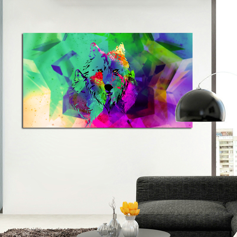 Abstract Animal Canvas Painting Colorful Wolf Animal Art Poster Print Wall Pictures For Living Room Big Canvas Print