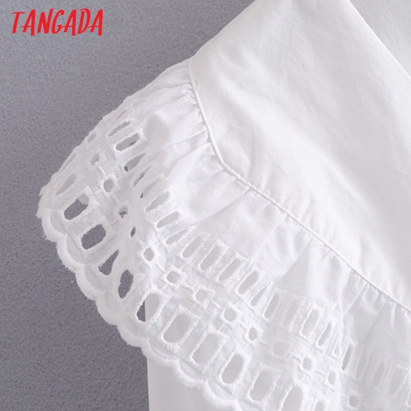 Women Retro Embroidery Oversize Collar Long Sleeve Chic Female White Blouse Shirt Tops 3H150 210416