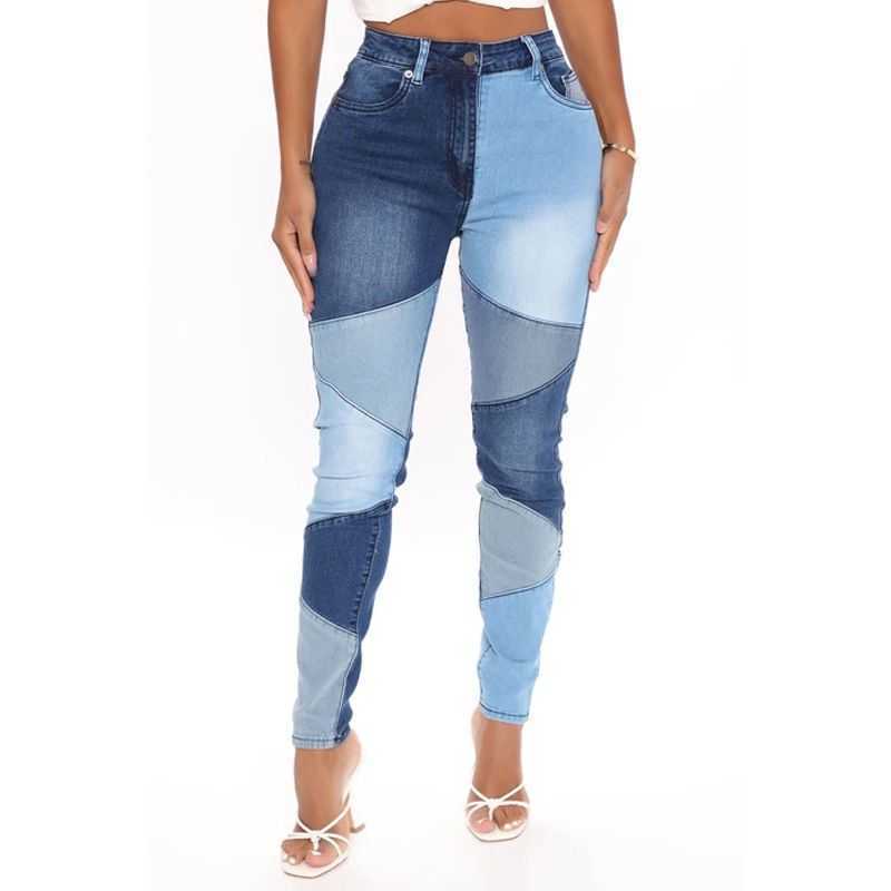 Women High Waist Mom Jeans Streetwear Vintage Patchwork Skinny Pants Autumn Korean Fashion Pencil Denim Trousers Y2K Clothes 210922