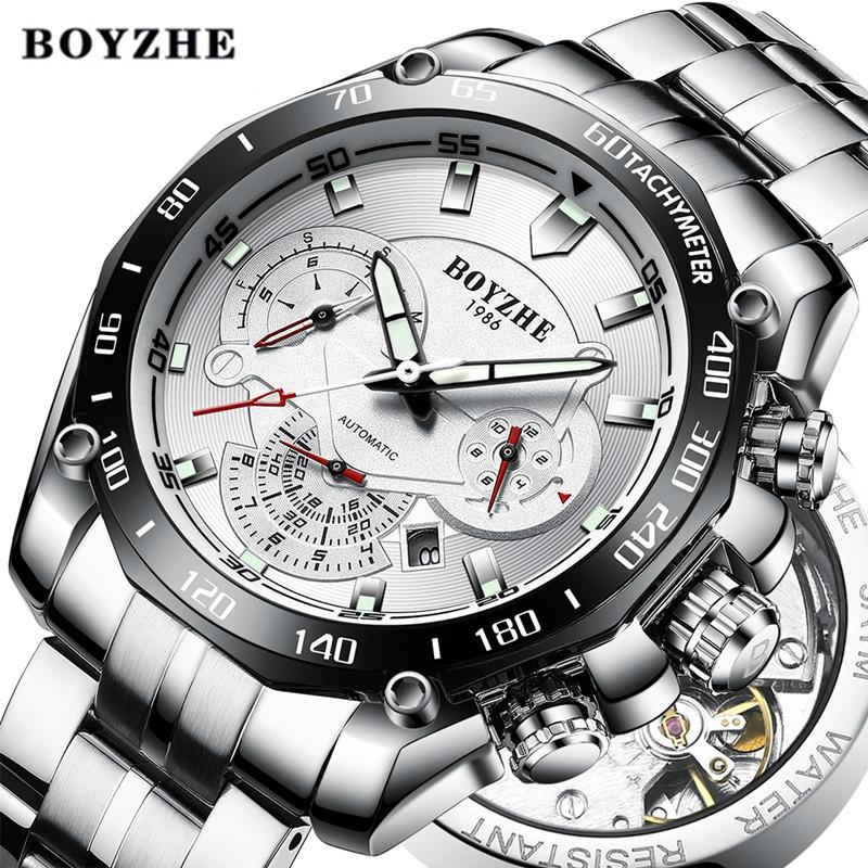 Wristwatches BOYZHE Men Automatic Mechanical Watch Sport Black Luminous Stainless Steel Gold Es Relogio Masculino, White
Wristwatches BOYZHE Men Automatic Mechanical Watch Sport Black Luminous Stainless Steel Gold Es Relogio Masculino, White