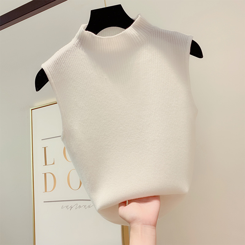 Knited Simple Fashion Ins T Shirt Women Solid Sleeveless Spring Summer Pullovers Casual Student T-shirt 13929 210415