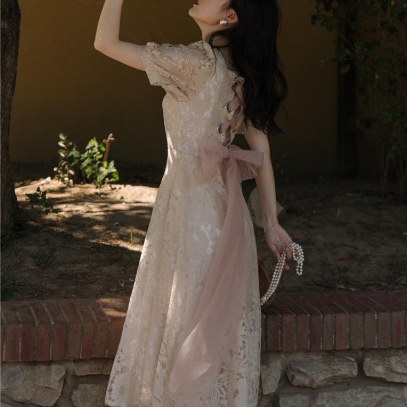 Retro Summer Women Sexy Backless Cross Lace Up Bow Party Dresses Elegant Lady Fashion Slim Female Long Vestidos 210519